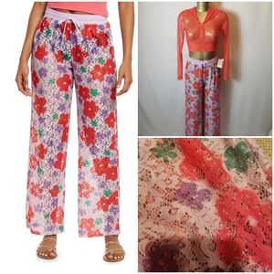 BE PROUD - BP GENDER INCLUSIVE PURPLE FLORAL LACE DRAWSTRING PANTS